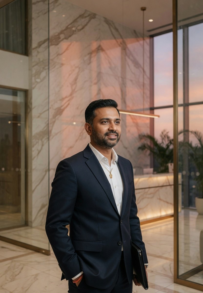 A healthcare entrepreneur standing inside a modern clinic